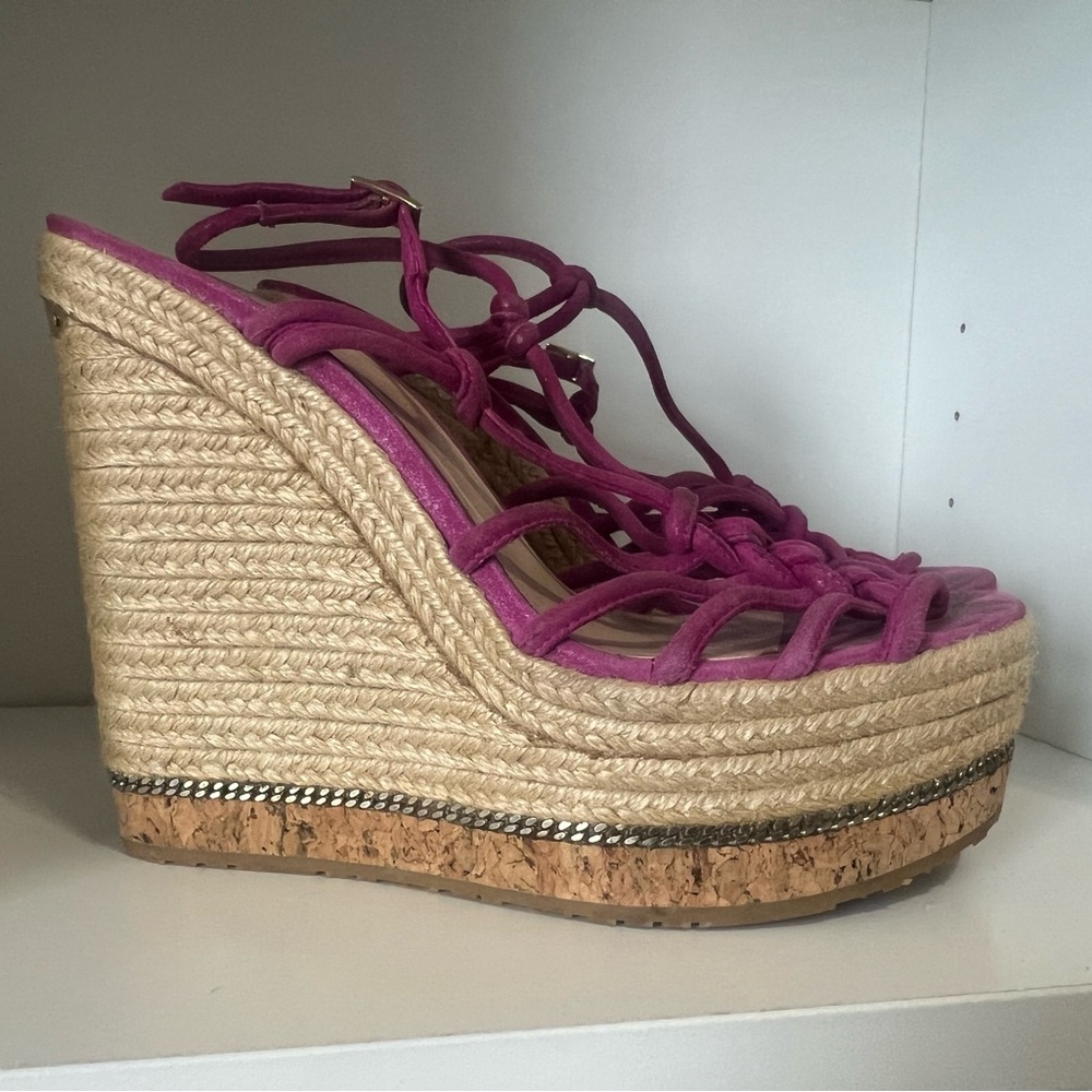 Jimmy Choo Women’s Fuchsia Rope Espadrille Wedge Sandals